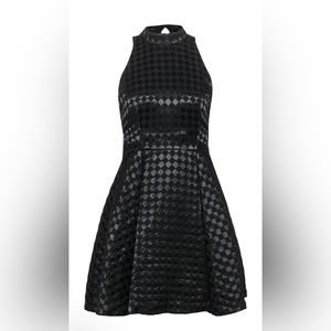 Alice + Olivia black checkered mock neck dress